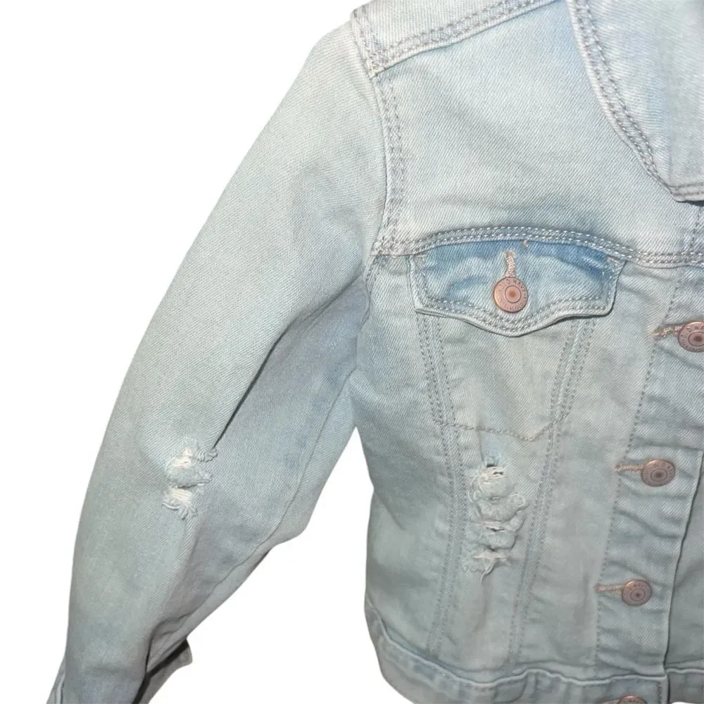 Gorgeous‎ Toddler distressed denim jacket with pearls and diamond string 4t